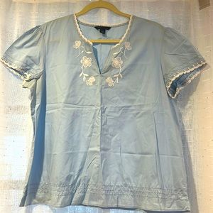 Tommy Hilfiger flower pattern, light blue shirt women’s large